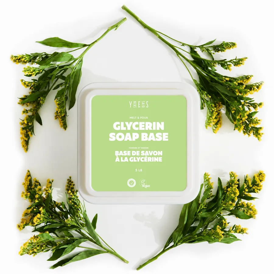 Glycerin soap base tub from above, with goldenrod