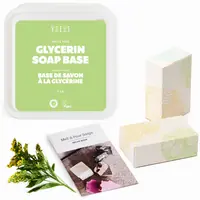 Glycerin soap base tub with boxed bars and the recipe book