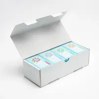 The goat milk soap gift box opened, showing eight wrapped bars